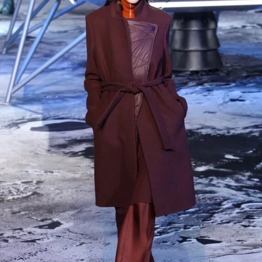 H&M Studio Collection Burgundy Wool and Quilted Puffer Coat 8 Medium - Picture 2 of 9